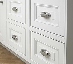 Top Knobs SIlver Hardware on White Cabinets